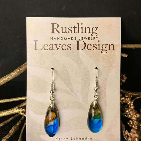 Cobalt & Olive Resin Teardrop Earrings