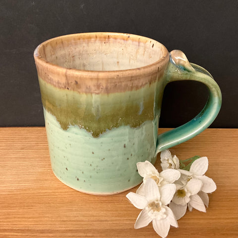 Mug in Light Green with Brown Drip Rim