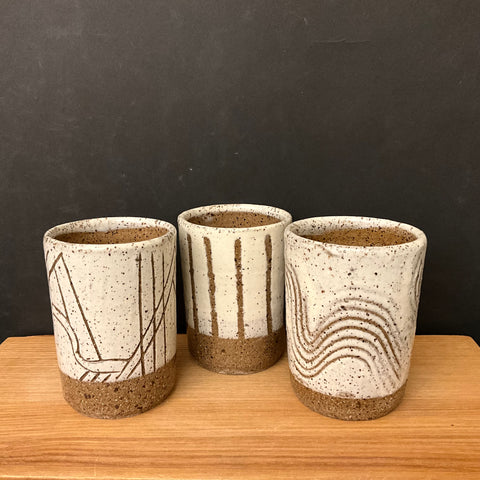 Tumbler in Taupe/Brown with Abstract Designs