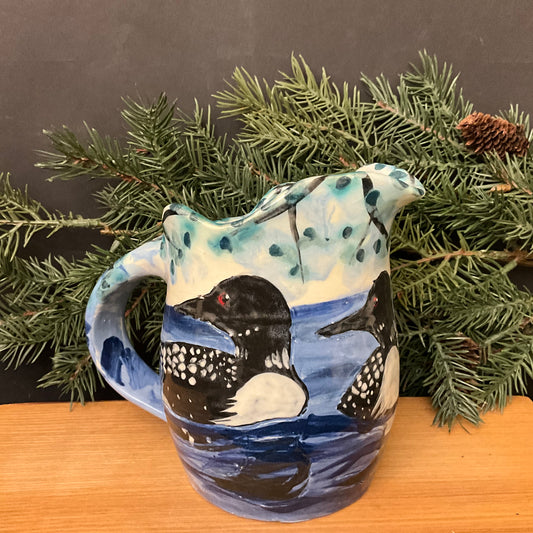 Small Blue Pitcher with Loons