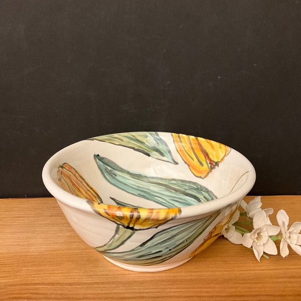 Small Majolica Bowl with Orange Tulips