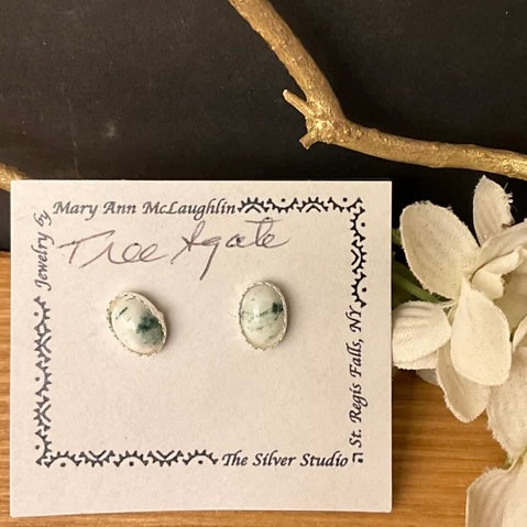 8x6 Post Earrings Tree Agate