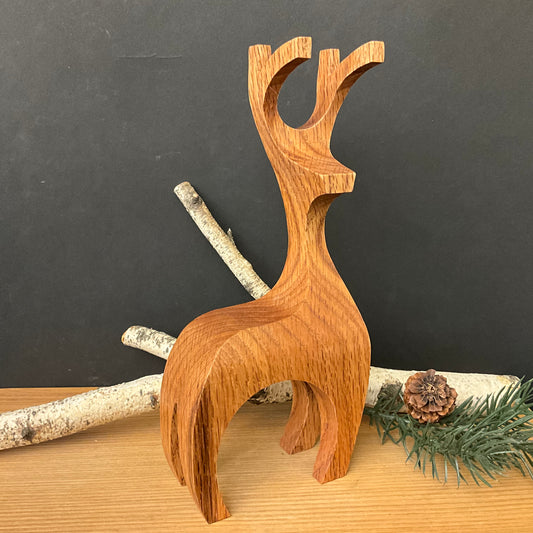 Carved Stylized Deer Red Oak