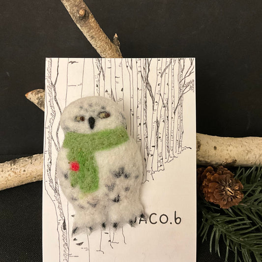 Snowy Owl Needlefelted Brooch