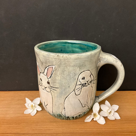 Mug with White Carved Bunnies