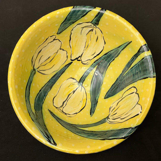 Large Yellow Bowl with Yellow Tulips