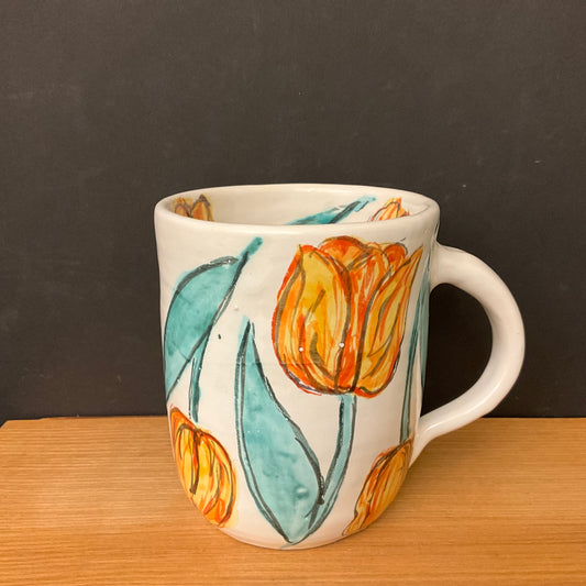 Mug White with Orange Tulips