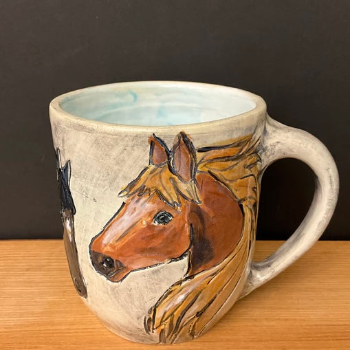 Mug with 3 Carved Horses