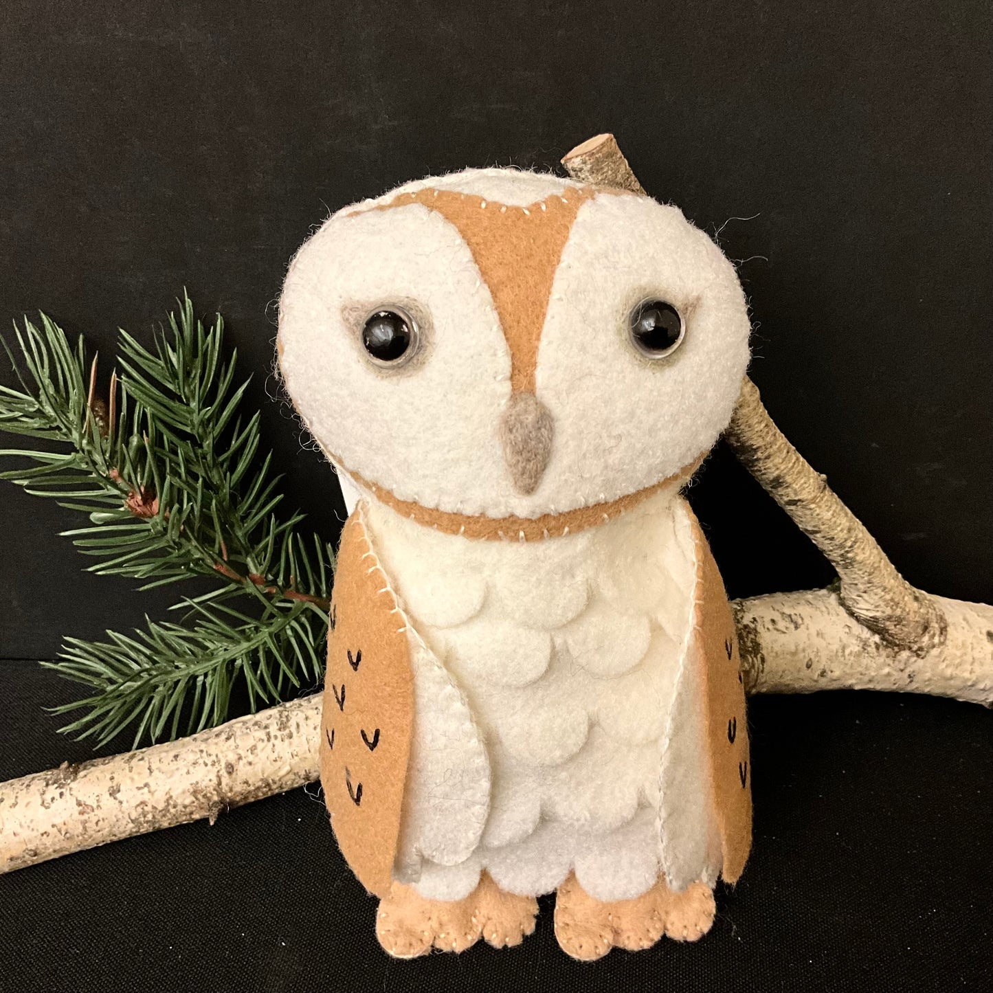 Forest Guardian Barn Owl - Handmade Wool Felt Stuffie
