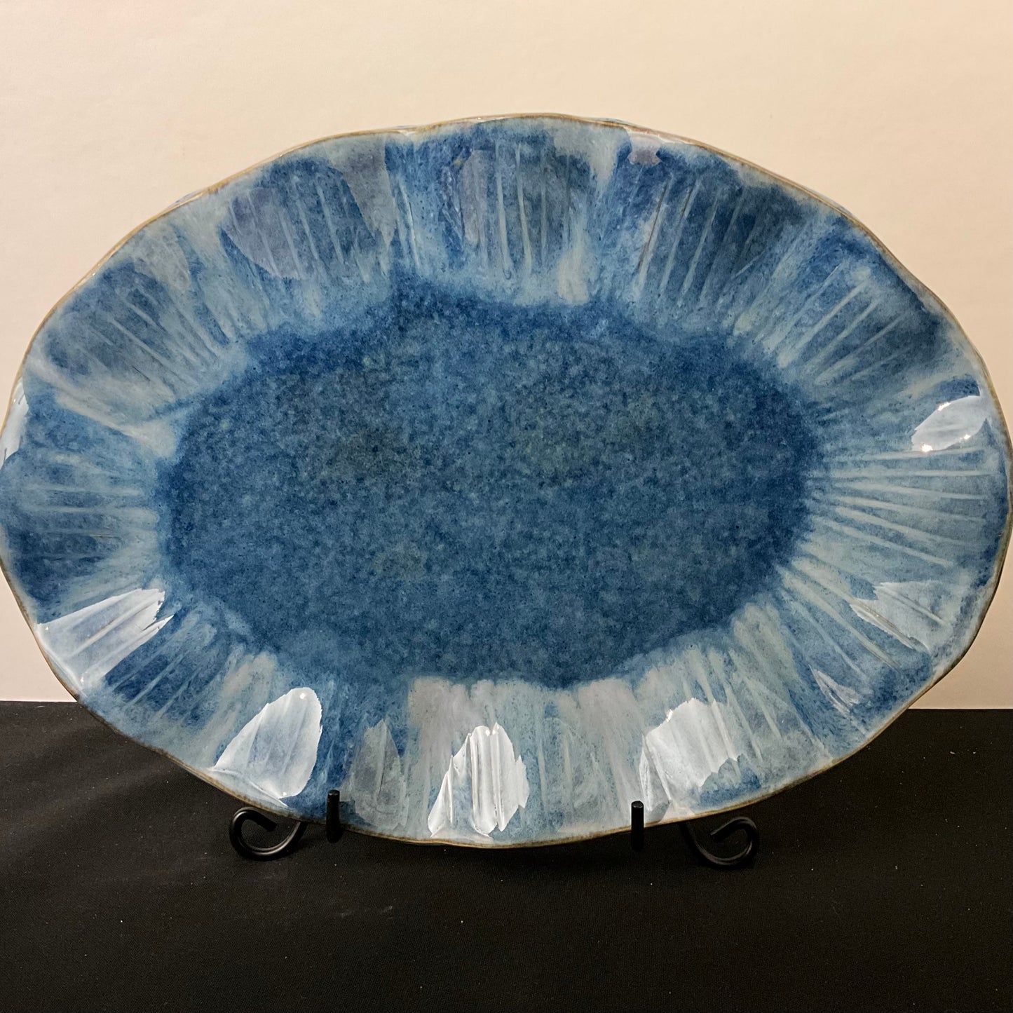 Large Oval Platter w/ wavy edge- Dark Blue Glaze