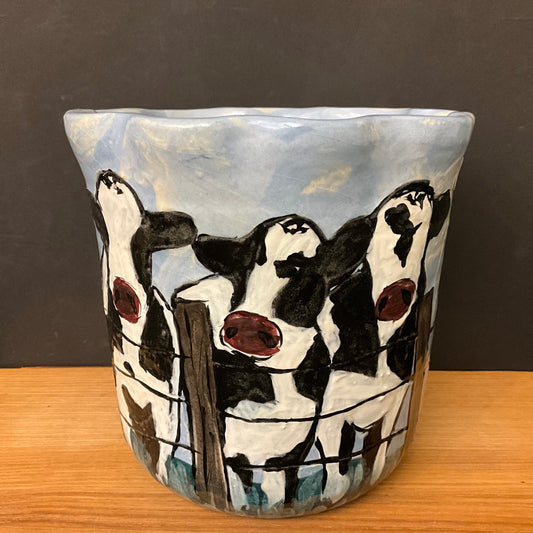 Crock with Holsteins on a Fence