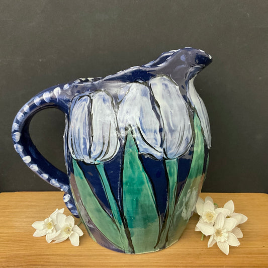 Pitcher Dark Blue with Blue Tulips