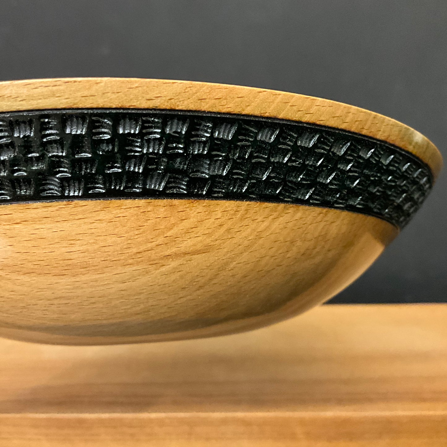 Beech Bowl w Black Basketweave on Rim