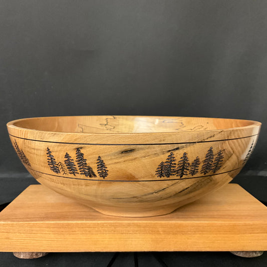 Beech Bowl w Woodburned Forest on Rim