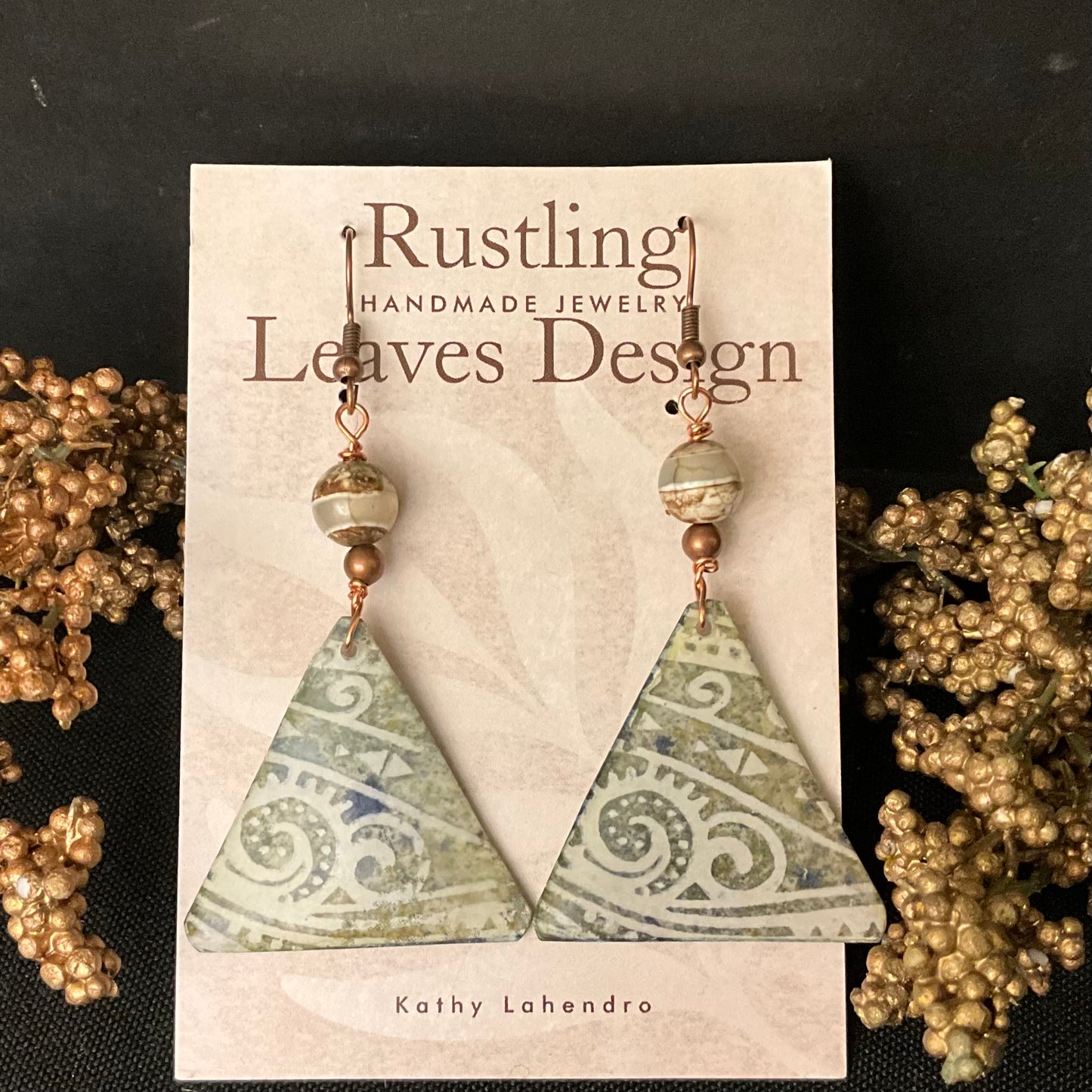 Sage Green & White Triangles Earrings