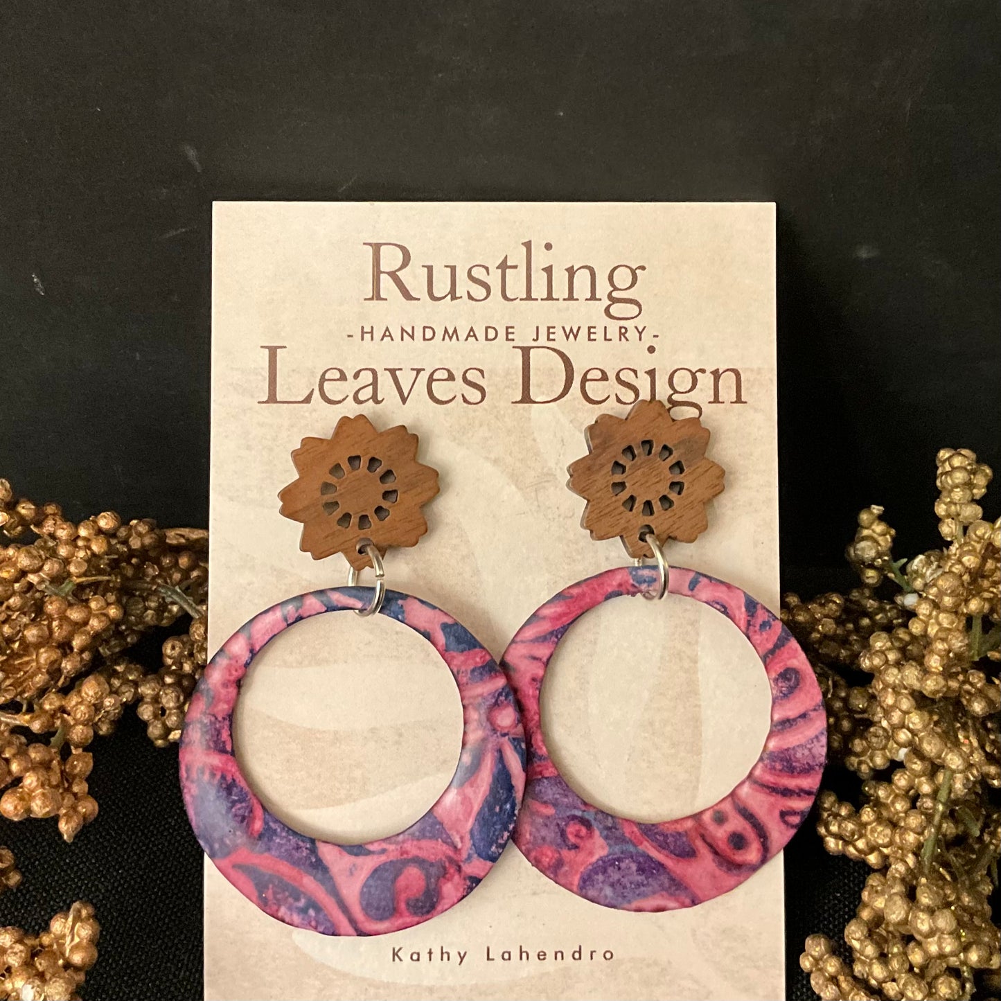 Pink & Indigo Hoops with Wooden Sakura Post