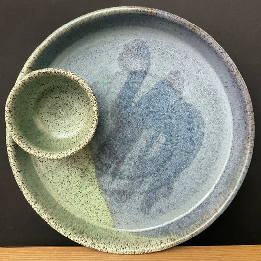 Chip & Dip Platter w Light Green & Blue Glaze