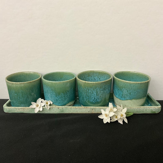 Drinking Glasses and Tray Set in Turquoise and Green