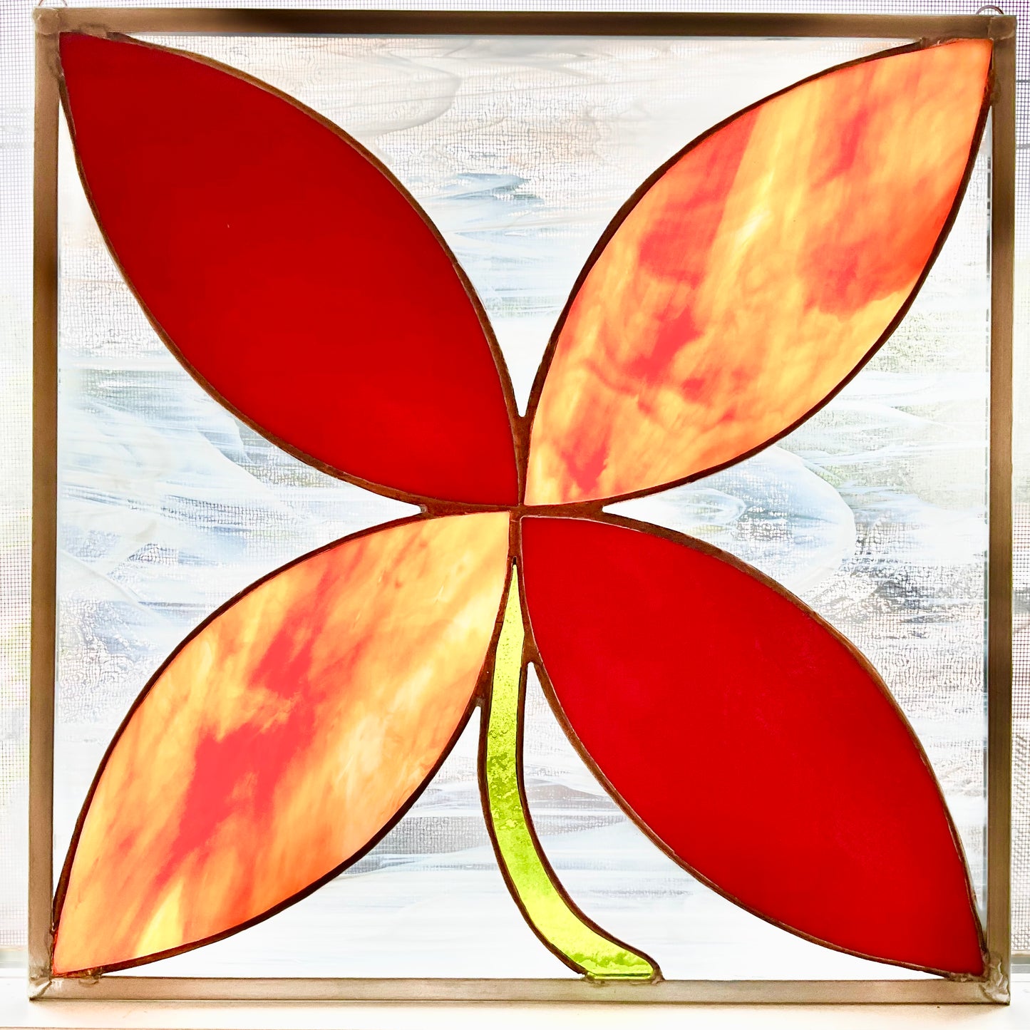 4 Leaf Stained Glass  - Orange & Red barn quilt style