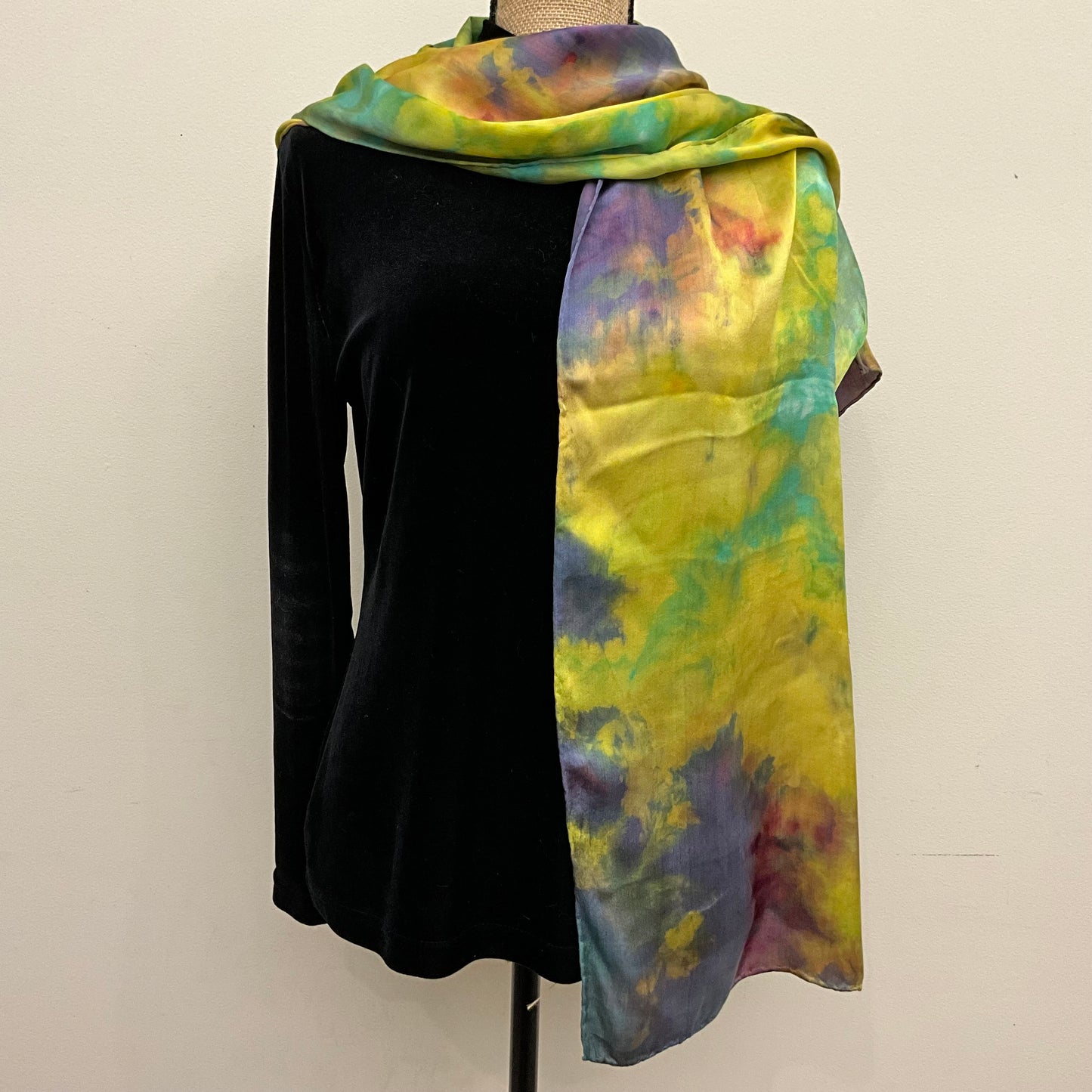 Large Ice Dyed Silk Satin Scarf “Lalique”
