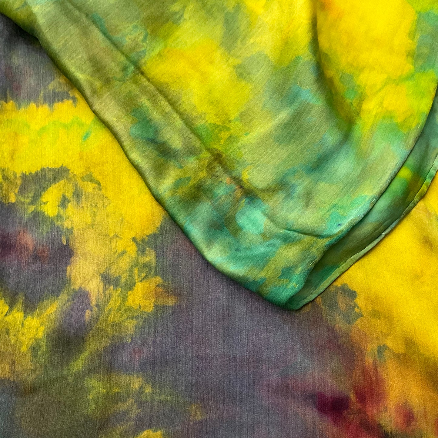 Large Ice Dyed Silk Satin Scarf “Lalique”