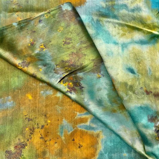 large Ice Dyed Silk Satin Scarf - Turquoise Colorway