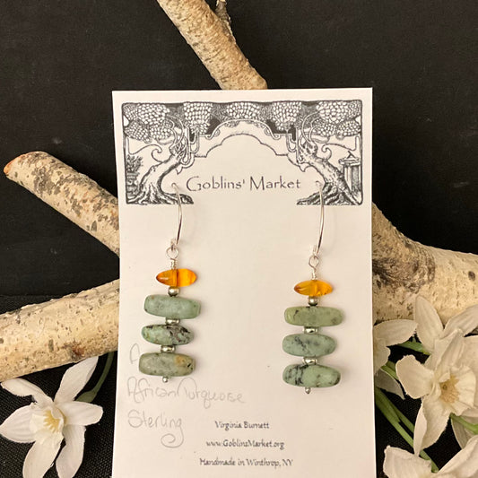 African Turquoise & Amber Earrings