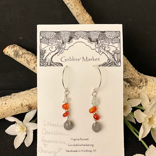 Labradorite, Carnelian & Aquamarine Earrings