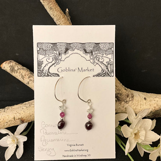 Garnet, Tourmaline & Aquamarine Earrings