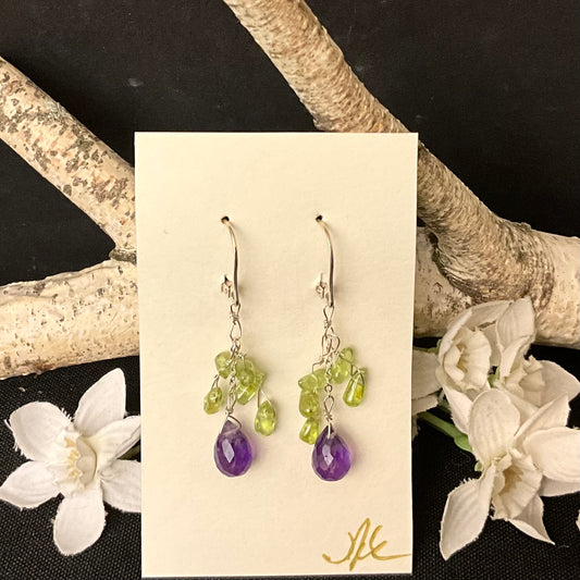 Amethyst Briolette Earrings with Peridot #247