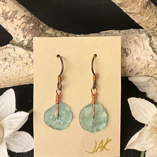Aqua Blue Ancient Roman Glass Earrings #296