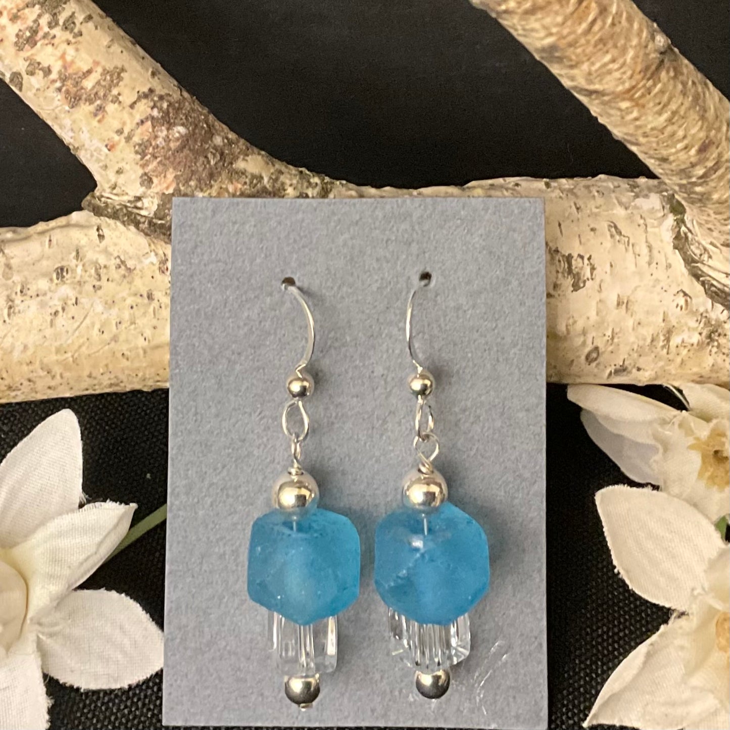 Blue Beach Glass Earrings #293