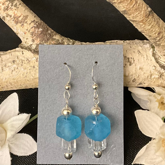 Blue Beach Glass Earrings #293