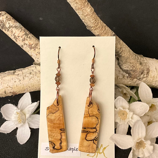 Spalted Maple Earrings w/ Smoky Quartz & Hessionite Garnet #286