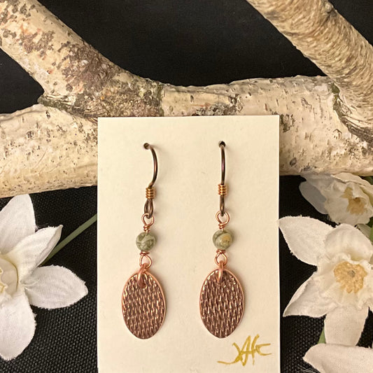 Copper Mesh Earrings w/ Green Jasper beads #291