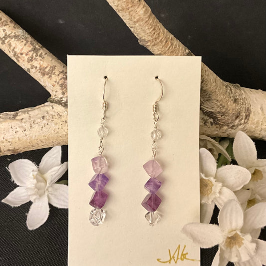 Purple Fluorite & Quartz Earrings #200