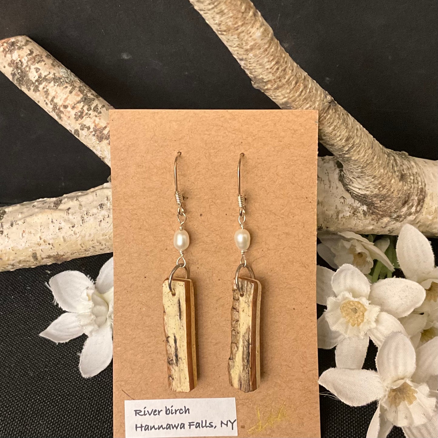 River Birch & Pearl Earrings #128