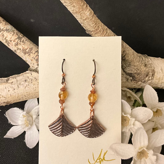 Copper Chevron Earrings w/ Citrine & Hessionite Garnet #282