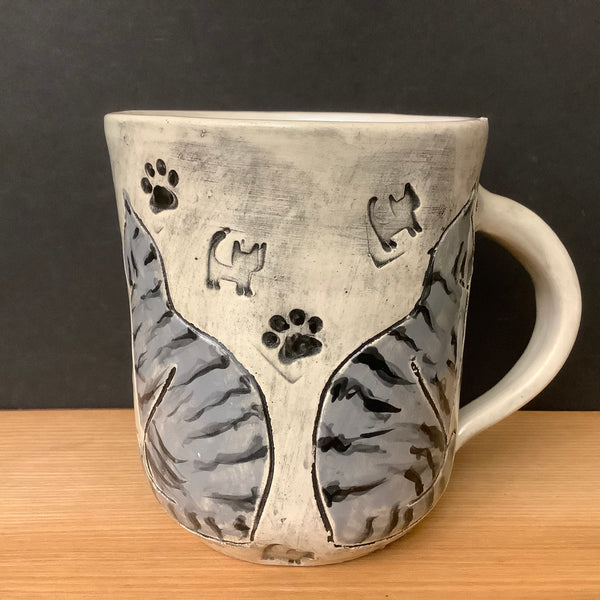 Mug with Carved Gray Striped Cats