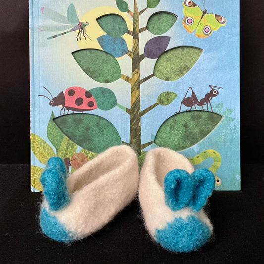 “Hunny Bunny” Baby Booties White & Turquoise