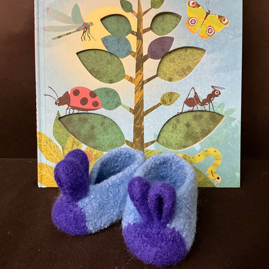 “Hunny Bunny” Baby Booties Medium Blue & Dark Blue