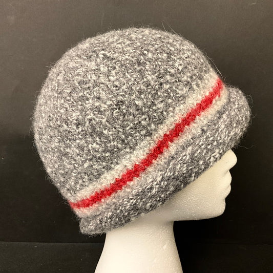 Hand Felted Wool Hat in Gray/Brown w Stripes