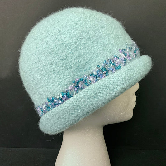 Hand Felted Wool Hat in Aqua with Aqua Muench Band