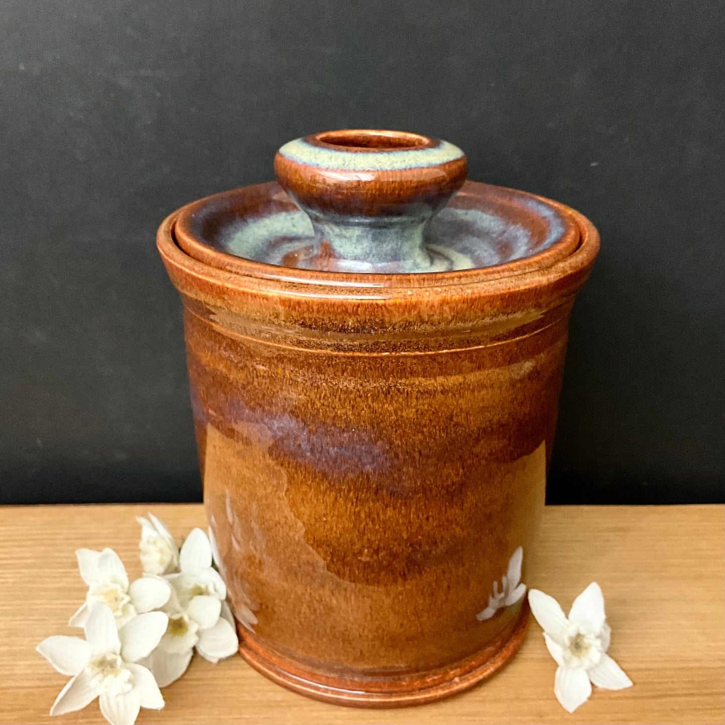 Garlic Keeper in Brown w/ Aqua - Joanne Arvisais