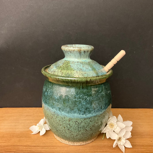 Honey Pot in Speckled Green & Turquoise