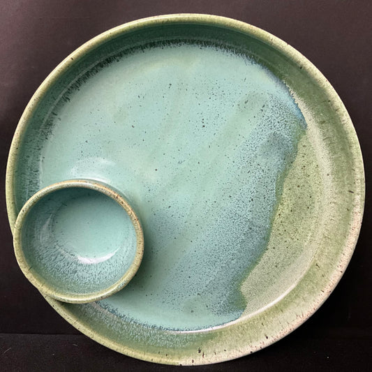 Chip & Dip Platter w Light Green & Blue Glaze