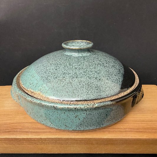 Small Covered Casserole in Turquoise & Midnight Black