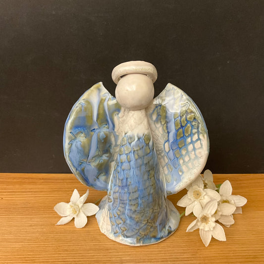 Folk Angel in Blue & Natural Glaze