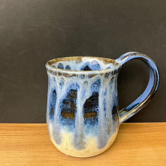 Curvy Mug Dark Blue Dribble Glaze on Ivory