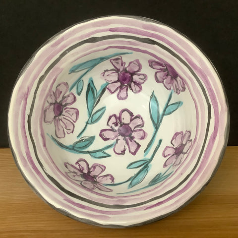 Small Majolica Bowl with Purple Flowers